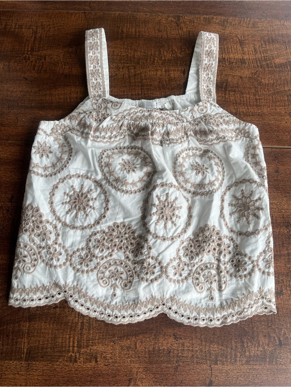 Design History Brady Tank PS Petite Small White Beige Embroidered Eyelet Boho